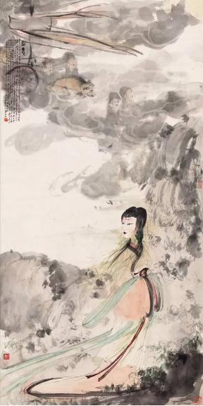 傅抱石(1904-1965) 山鬼　　立轴 设色纸本　　丙戌（1946年）作　　134 × 67 cm