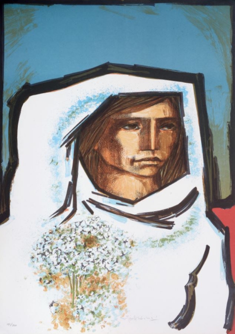 乔治·杜马斯（Jorge Dumas）AD1928-1985《新娘》原创彩色版画、版外签名、150/300
尺寸：74x54cm