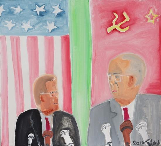 虞村《戈尔巴乔夫和老布什》35cmX30cm 布面油画  2015