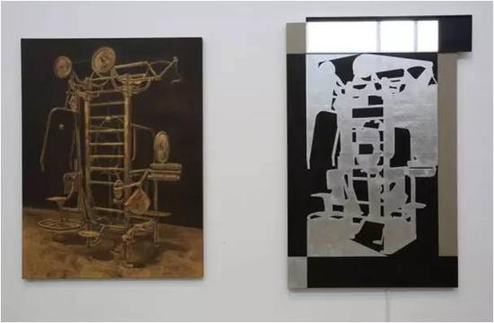 臧坤坤 | 无题, 150x200CM, 综合媒材, 2011 (左)
调和 VIII, 画框,220x140CM;外围,224x151.5CM, 木、亚麻布、铝、丙烯、LED灯板, 2016 (右)