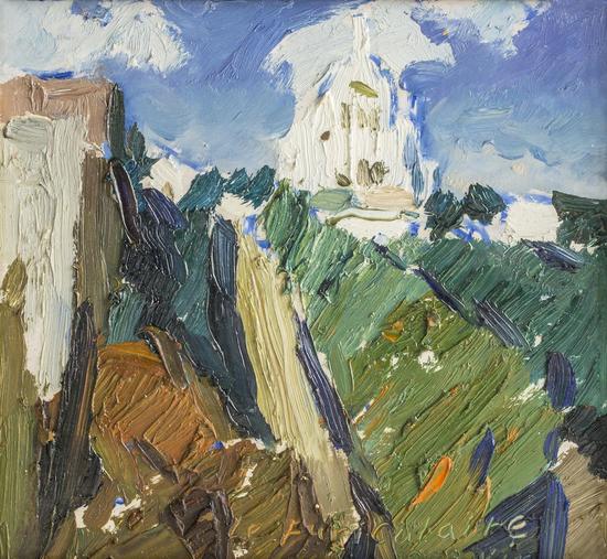 1988年作《白云中的白教堂》25×27㎝ 纸面油画 中国美术馆藏