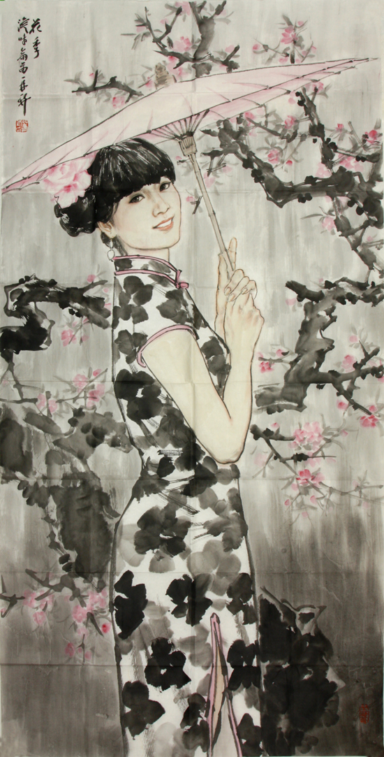 苗再新 花季 136X68cm 纸本画心