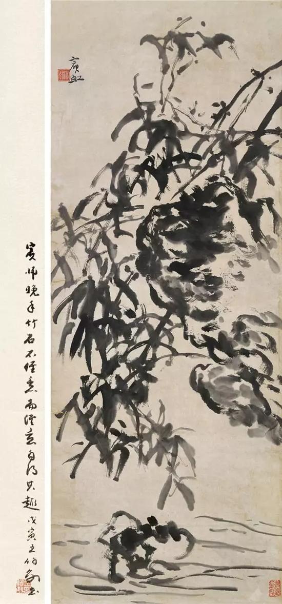 黄宾虹(1865-1955) 碧波竹影立轴 水墨纸本
89.5×33.6 cm. 约2.7平尺