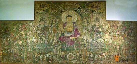 美国大都会艺术博物馆藏巨幅彩绘佛教壁画《药师经变》
