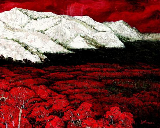 致雪山（右） 2008年 130×324cm 布面油画 自藏