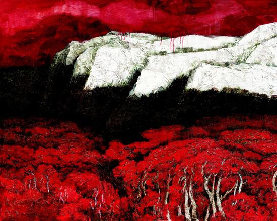 致雪山（左） 2008年 130×324cm 布面油画 自藏