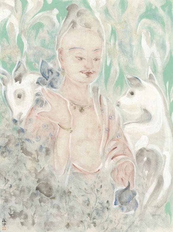 《双鹿系列》,潘汶汛,74x100cm,纸本水墨设色,2015