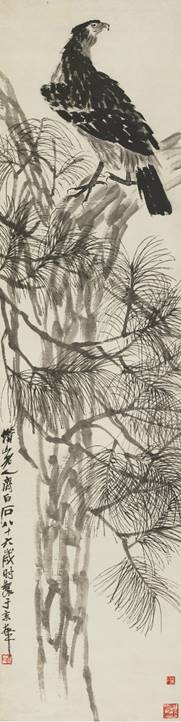 齐白石 （1864-1957） 松鹰图 纸本镜心 243.5×60.5cm 备注：杨虎将军旧藏。