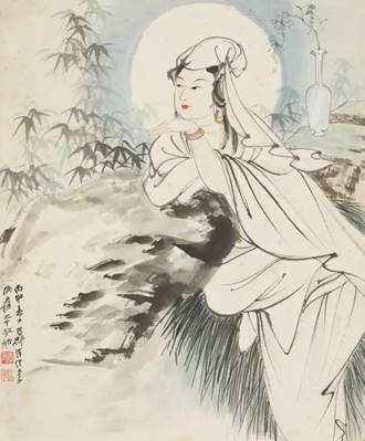 张大千 水月观音  纸本镜心 1956年作  44×36.5cm