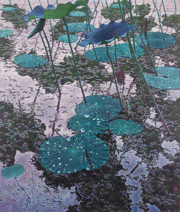 雨后荷塘170X145cm布面油画1999 第九届全国美展优秀奖