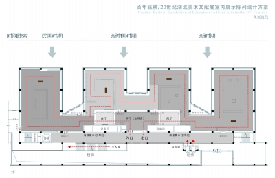 湖北美术馆三楼固定陈列展“百年纵横——20世纪湖北美术文献展”展线设置