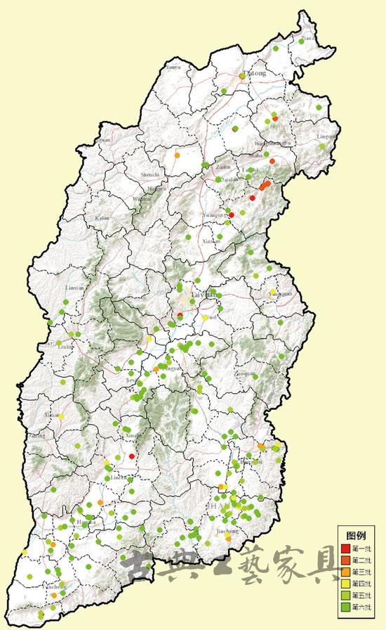 山西省全国重点文物保护单位分布图之古建筑