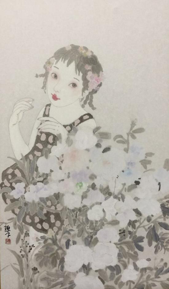 陈子作品-花姑娘 纸本水墨 57.4x69cm 2016.jpg