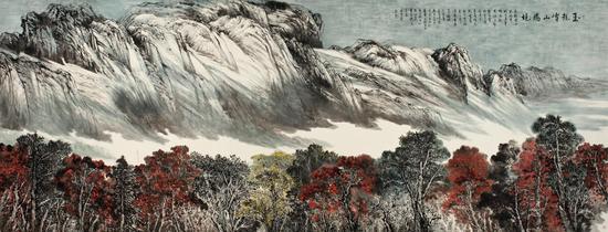 玉龙雪山胜景 纸本设色 510x200cm 2009年