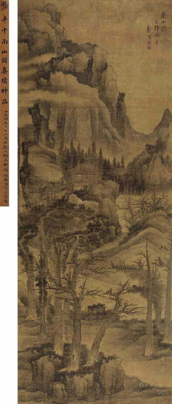 龚贤 南山图 立轴 绢本，252×97.5cm，1675年作