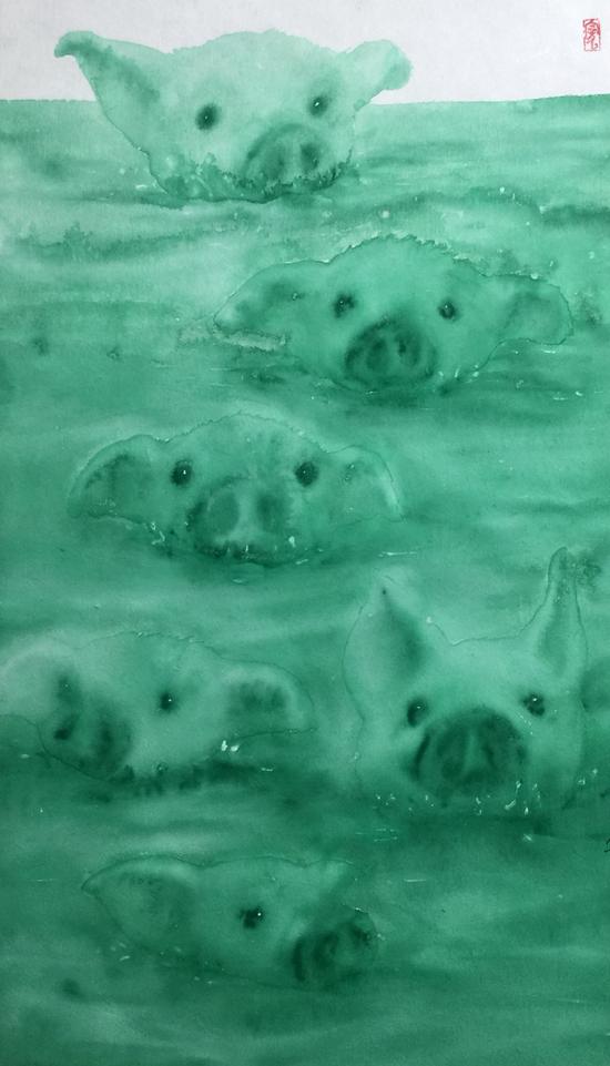 《来了 no.4》 42x71cm 纸本水墨 2016