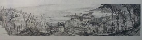佛堂村初晨 50x250cm 纸本设色 2013
