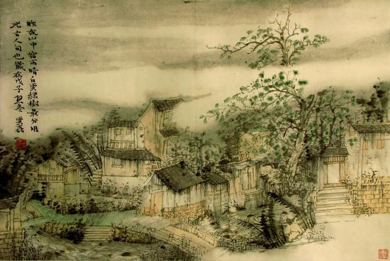 冠佩古村  34x68cm 纸本设色 2008