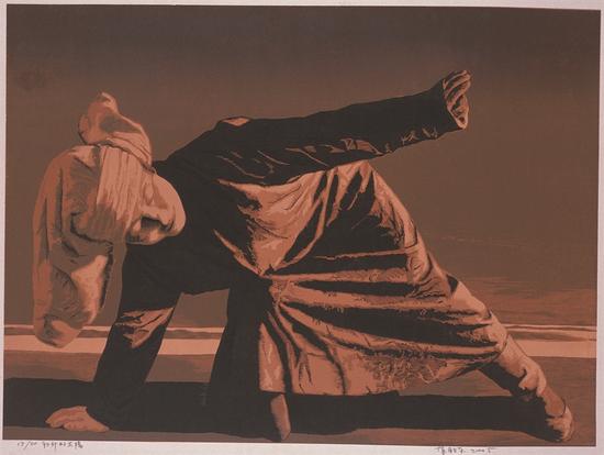 1992 初升的太阳 77×105cm 彩色木刻