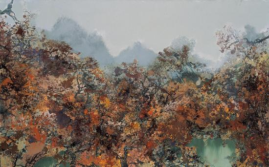 洪凌作品：霜林醉 布面油画 100×160cm 2011