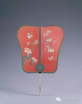 清 缂丝花鸟牙柄刻八仙团扇 通长45cm,扇面最宽31.5cm