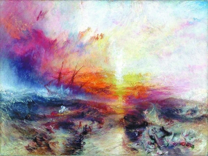 透纳“一不小心”画了一幅《台风将至,奴隶贩子把死者和垂死者抛入海中》(1840年)