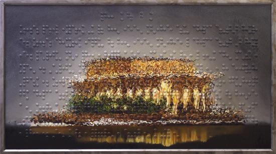 盲文系列-春秋辩 68x120cm 木板油画&综合材料 2015