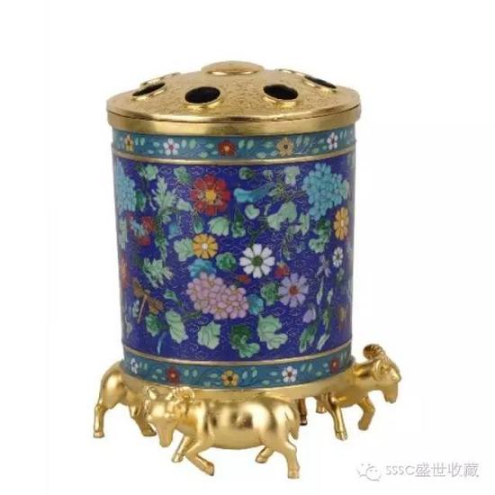 掐丝珐琅花蝶纹香筒