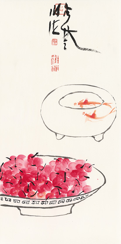 谢海  红红  彩墨纸本  70cm×35cm  2015年