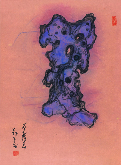 五峰园怪石图之六 2016 水墨设色于19世纪彩笺 37x37cm