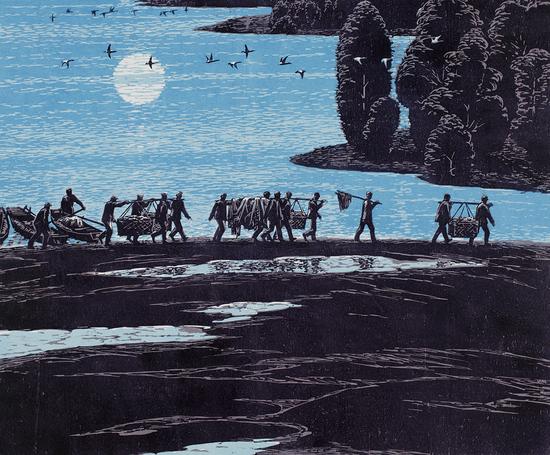 《皎皎江月》油印套色 47×57cm 1979