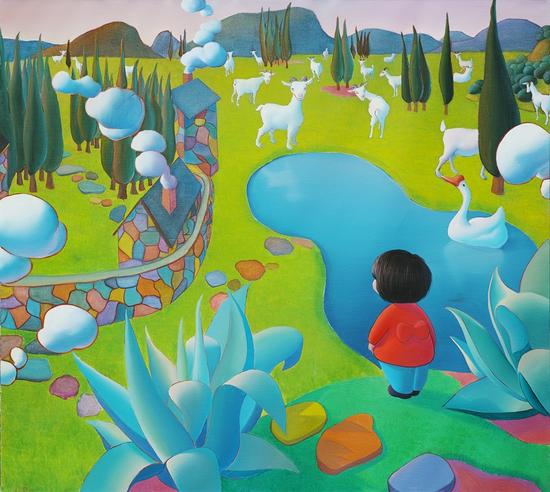 半梦-撒尼寨 Unfinished Dream-Sani village  布面油画 Oil on canvas  180x200cm 2015