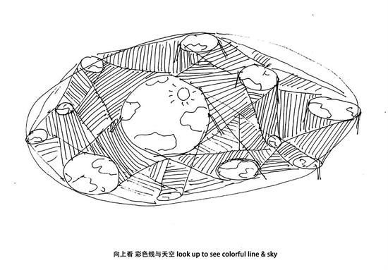 刘毅，“种子星球” 草稿图之 “向上看+彩色线与天空”， 2016