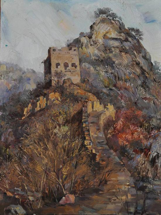 王文静，长城之秋，布面油画，30x40CM