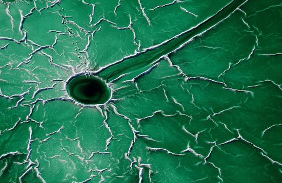 图为摄影师弗朗西斯科（Francisco Mingorance）抓拍到这样一幅磷石膏的池塘的画面。