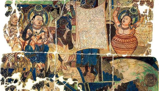 《阿阇世王闷绝复苏》壁画出自克孜尔第205窟，原藏于柏林亚洲艺术博物馆。在第二次世界大战中这幅精美的艺术珍品毁于炮火。