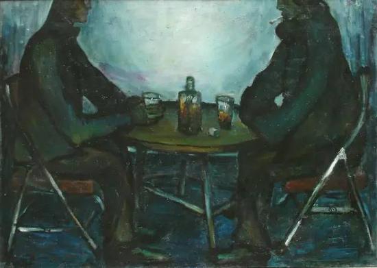 刘绍隽《初冬两个喝酒的人》 布面油画 1985 尺寸68x95cm