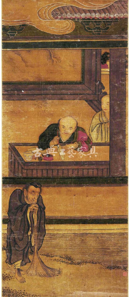 图4 南宋佚名《写经罗汉图》，绢本设色，纵116厘米，横49.5厘米，国内私人收藏。 