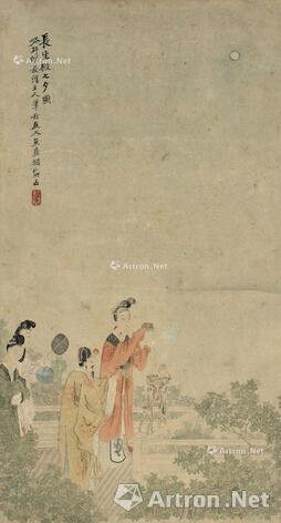 吴友如《长生殿七夕图》 立轴设色纸本60×32cm