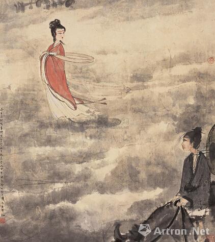 傅抱石甲申(1944年)作《七夕》 立轴设色纸本61.3×54cm