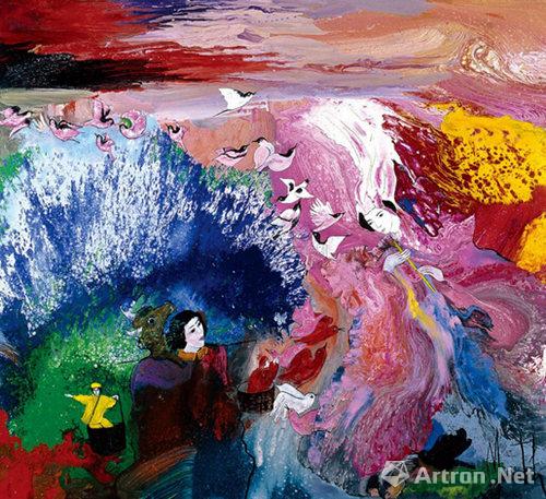 马克2007年作《鹊桥之恋》 布面油画195×180cm