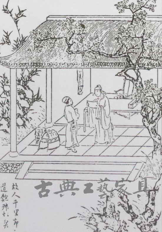 图3 1630年《情邮记》的木刻插图中，靠背扶手椅的陈设方式。