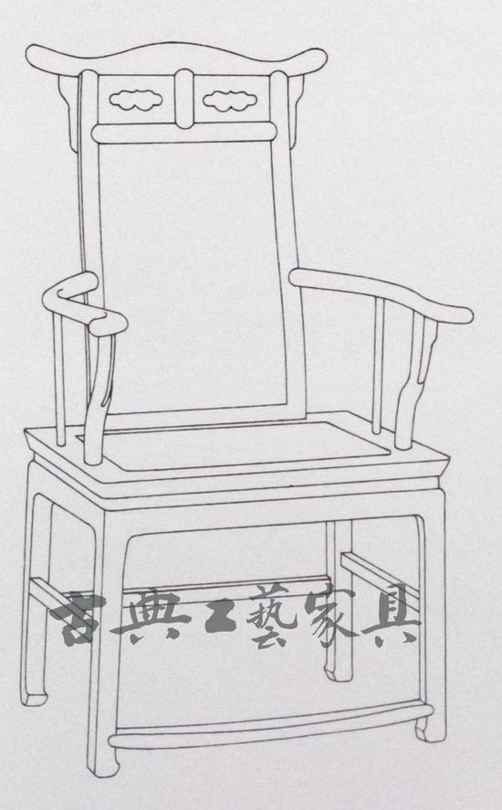 图7 明 16世纪 黄花梨靠背扶手椅成对中的一把，高112.2厘米，长60厘米，宽46