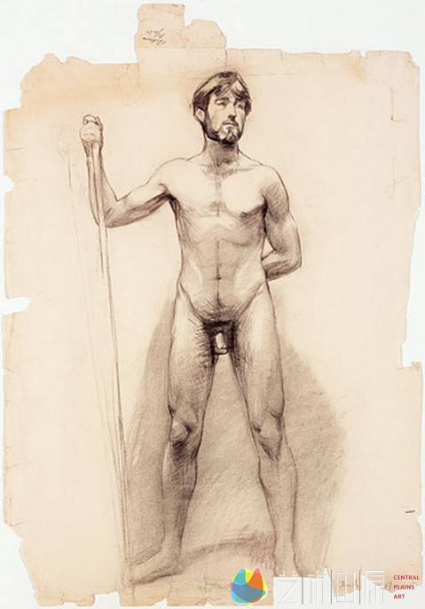 蒙克1889年作品《拿棍子的站立男裸体》