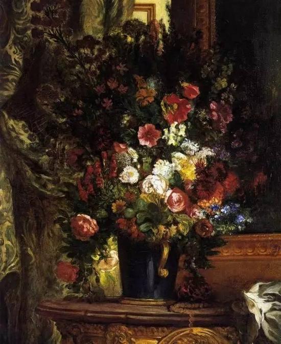 祭台上的花瓶A Vase of Flowers on a Console, 1848-9