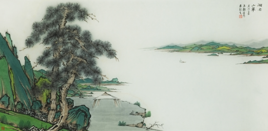 湖光山翠  68×136cm