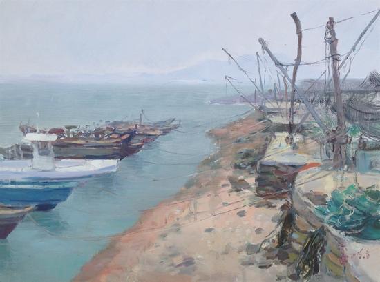 张洪雷《大湾渔港》 60×80cm 布面油画