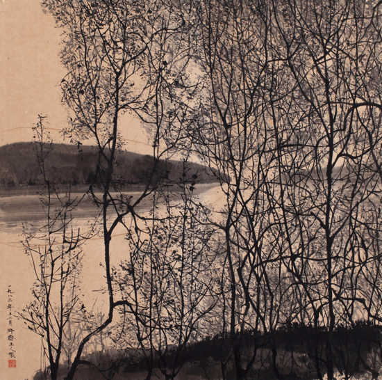 图3，《秀枝临水》，60cm×60 cm，纸本水墨，1983年