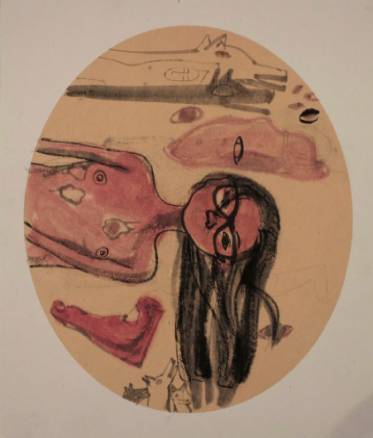 《凡人之圈——永不放弃》，张亚宁，纸上丙烯、墨水、矿物质颜料，直径38厘米，2015年