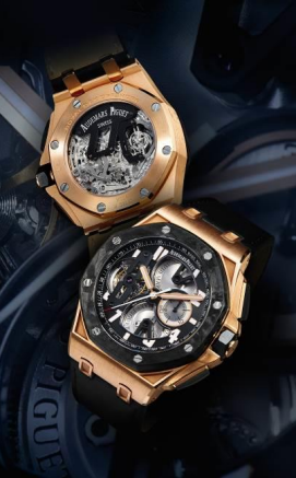 　　爱彼，“ Royal Oak Offshore”粉红金及锻碳陀飞轮计时腕表备 10 日动力储存，年份约2010；拍品编号2127；估价：800，000–1，200，000港元/103，000–154，000美元。